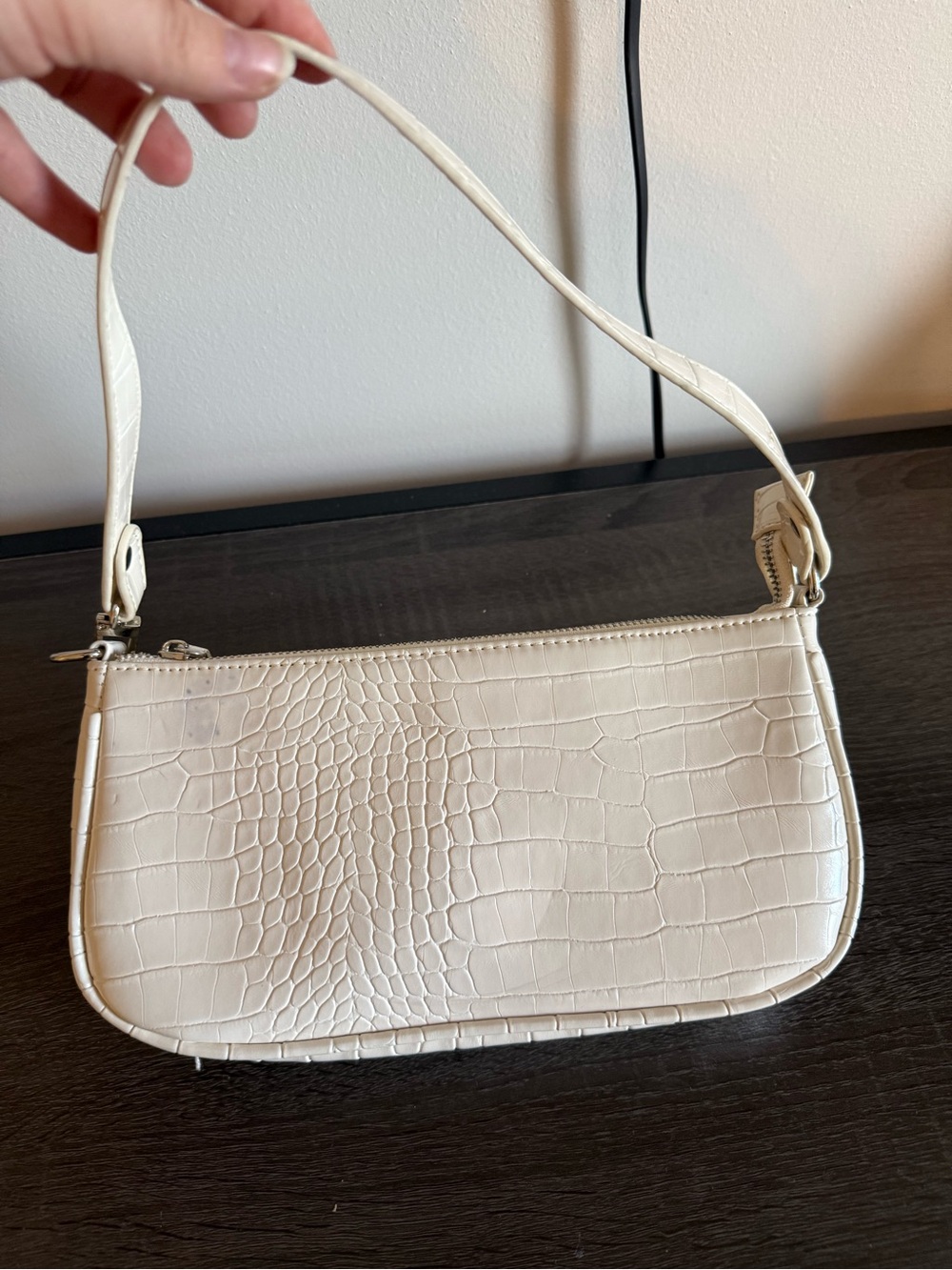 Classic Croc-Embossed Shoulder Bag in Cream